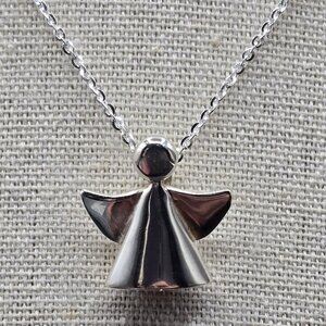 Small Sterling Silver Simple Modern Angel Pendant Necklace 18"